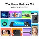 Unlocked Cell Phones Canada, Blackview A55 Android Phone, 6.528 inches HD+ Waterdrop Screen, 3GB+16GB / SD 128GB, 4780mAh Battery, 8+5MP Camera, Android 11 Smartphone, 3-Card Slots, GPS, Face ID-Black…