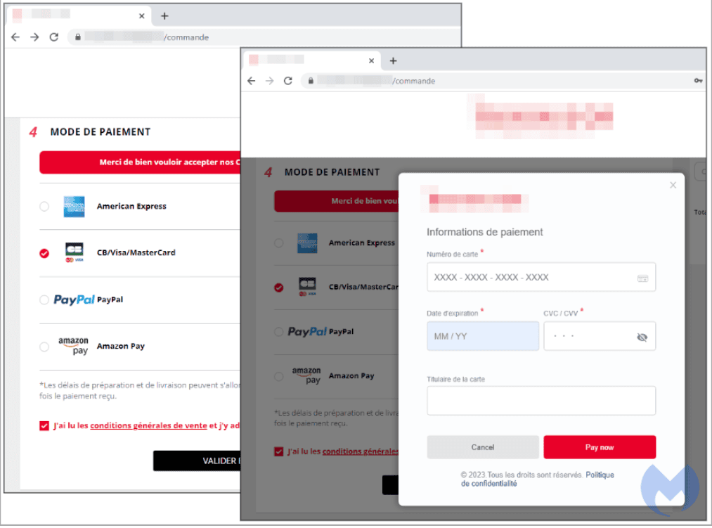A screenshot of a fake payment portal that's overlaid the original