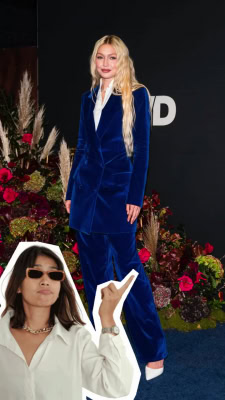 Shop Gigi Hadid Blue Velvet Suit Look