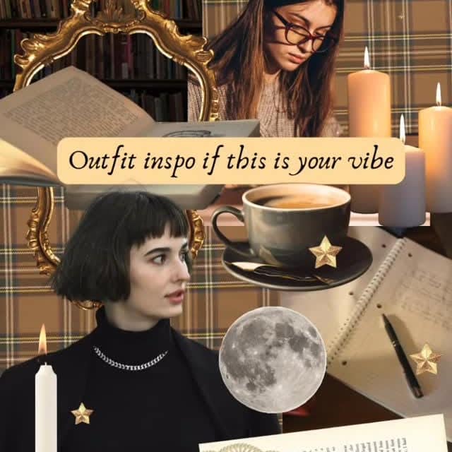 If your vibe is Dark Academia, here's an outfot for you!