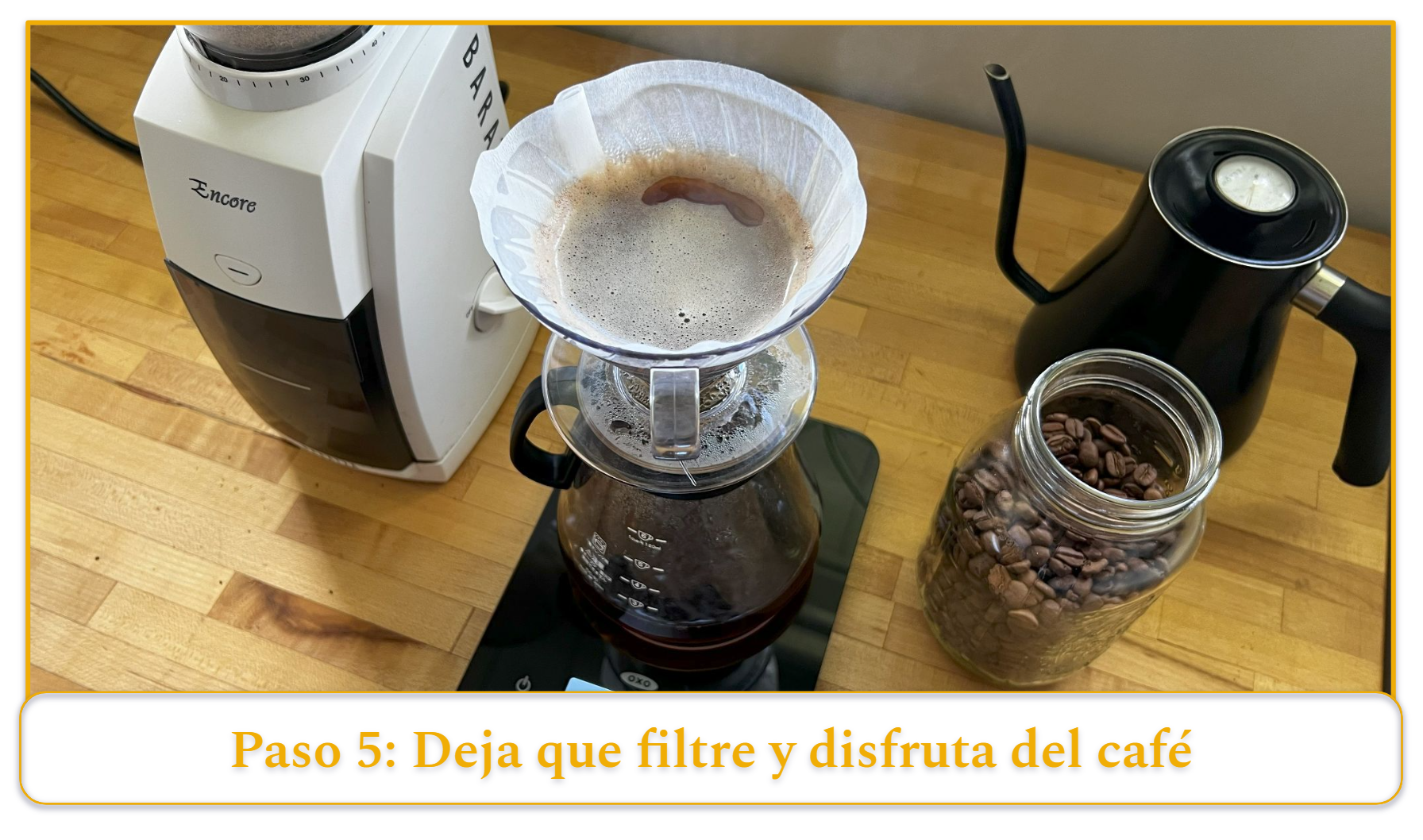 step 5 of using a pour-over coffee maker; filtering the coffee" width="851