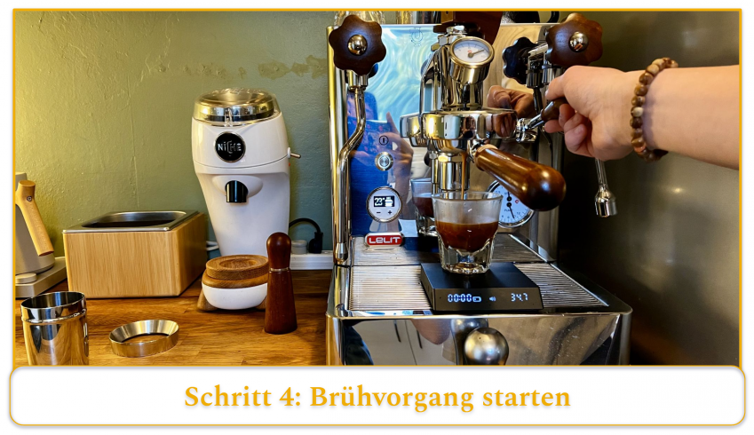 step 4 of using an espresso machine; brewing your espresso