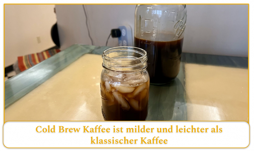 cold brew coffee in a glass jar with ice